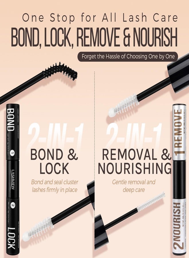 لاش فيو مجموعة لاشفيو لتثبيت الرموش وإزالة الرموش وترطيبها، تدوم لأكثر من 7 أيام، مقاومة للماء وخالية من اللاتكس، مزيل ومرطب لمجموعات الرموش، غني بزيت الخروع - Image 2